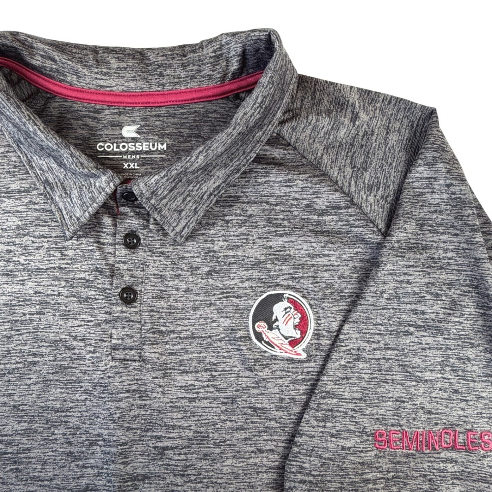 Colosseum Florida State Seminoles Polo Mens XXL Gray Heathered FSU Shirt Raglan
